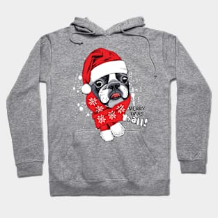 French Bulldog in Santa's cap and red scarf Hoodie